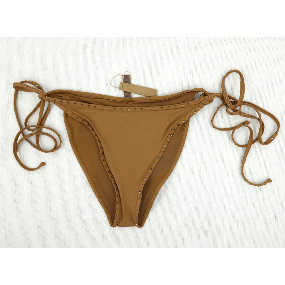 SKIMS Rhinestone Swim Tie Bikini Bottom Womens 3X Almond Beachwear